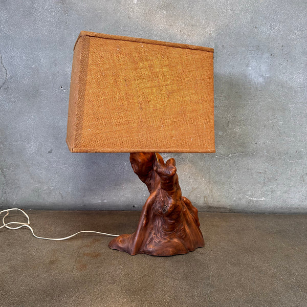 Vintage Live Edge Lamp with Rattan Lamp Shade