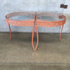 Pair Vintage Cast Aluminum Glass Top 1/2 Round Side Tables