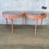 Pair Vintage Cast Aluminum Glass Top 1/2 Round Side Tables