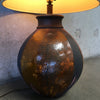 Mid Century Modern Round Table Lamp with Polychrome Crackled Colors