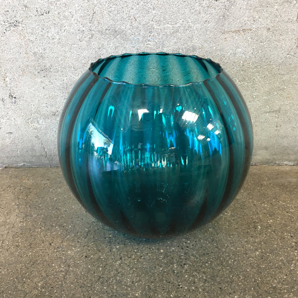Mid Century Modern Blue Glass Ball Vase