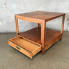 Mid Century Baker Milling Road Oak Single Drawer Parquet Top End Table