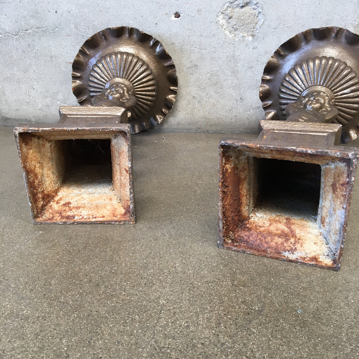 Pair of Vintage Iron Cherub Flower Stands
