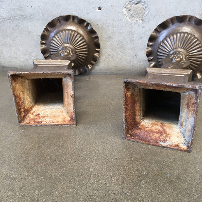 Pair of Vintage Iron Cherub Flower Stands