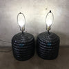 Pair Of Black Ceramic Faux Rattan Table Lamps