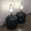 Pair Of Black Ceramic Faux Rattan Table Lamps