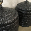 Pair Of Black Ceramic Faux Rattan Table Lamps