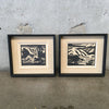 Pair of California Woodblock Prints - Calico Mountains & Pala Mission