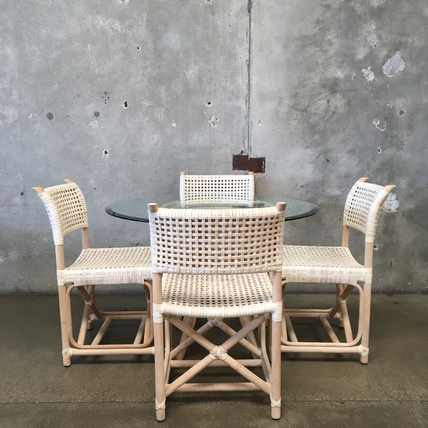 Leather & Bamboo Dining Table & 4 Chair Set