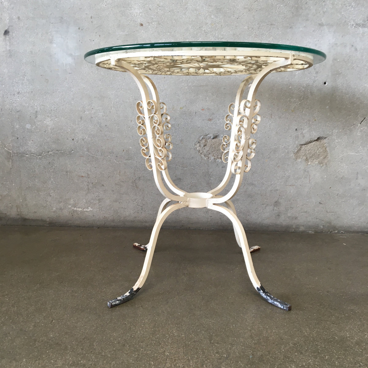 Mid Century Modern Iron Round Patio Side Table With Glass Top