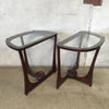 Pair of Mid Century Glass Top Side Tables