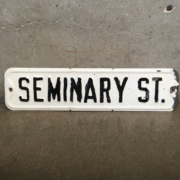 Vintage Porcelain Seminary Street Sign