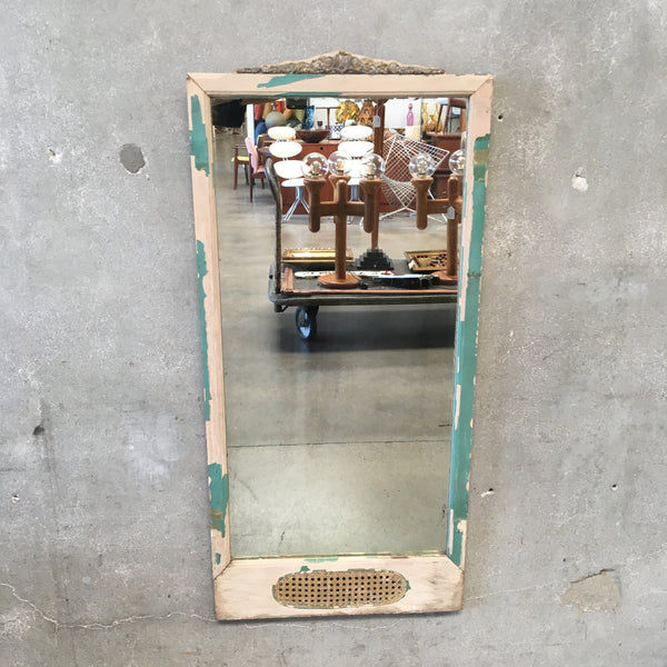 Chippy Vintage Mirror with Caning Inset