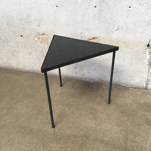 Mid Century Modern 1950's Black Laminate & Iron Triangle Table