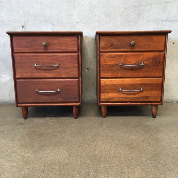 Mid Century Modern Pair Of Three Drawer Walnut Night Stands