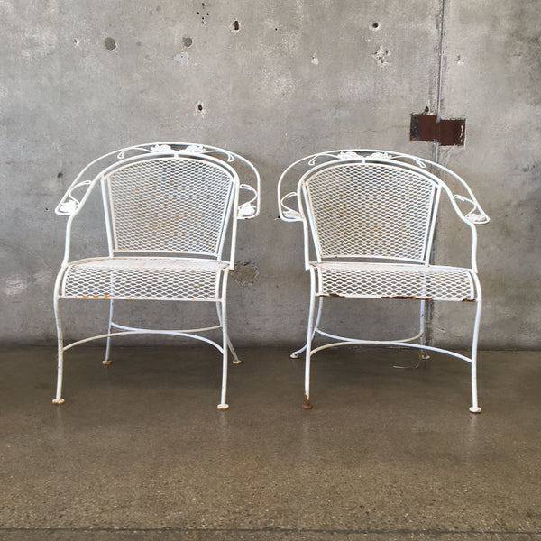 Pair Of Vintage Santorini White Wrought Iron Patio Chairs