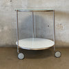 Vintage Ikea STRIND White Glass & Metal Rolling Side Table