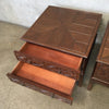 Pair of 1970s Henredon Dark Oak Carved End Tables / Nightstands