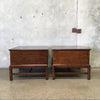 Pair of 1970s Henredon Dark Oak Carved End Tables / Nightstands