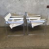 Mid Century Pair of Wassily Style Lounge Chairs In Leather & Chrome