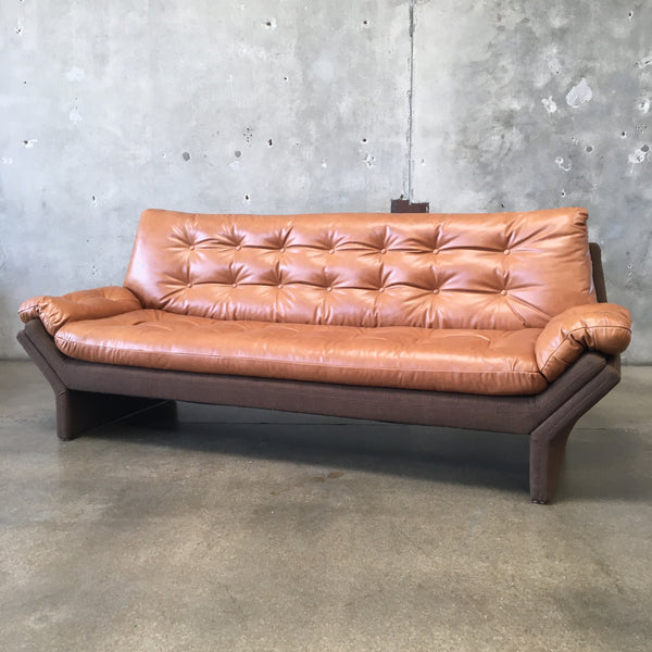 Vintage Mid Century Modern Two Tone Leather Sofa