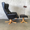 Vintage 1970s Leather Recliner With Ottoman By Hjellegjerde Mobler