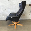 Vintage 1970s Leather Recliner With Ottoman By Hjellegjerde Mobler