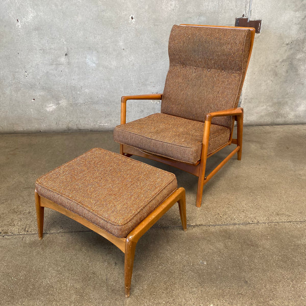 Mid Century Kofod Larsen For Selig Adjustable Lounge Chair & Ottoman