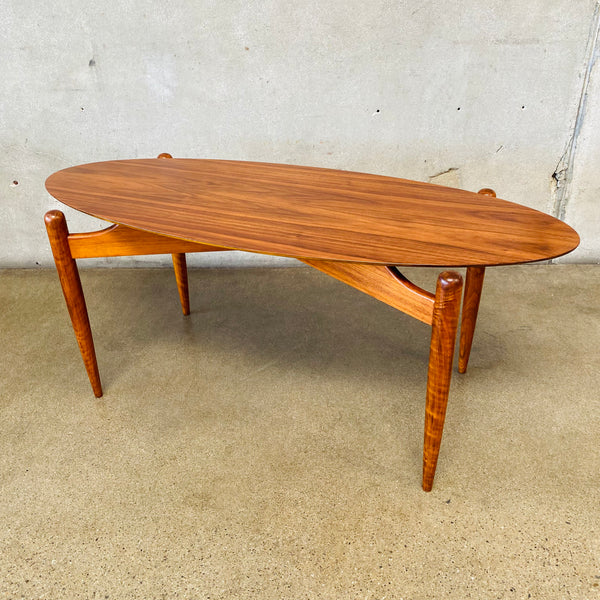 Mid Century Danish Teak Surfboard Coffee Cocktail Table