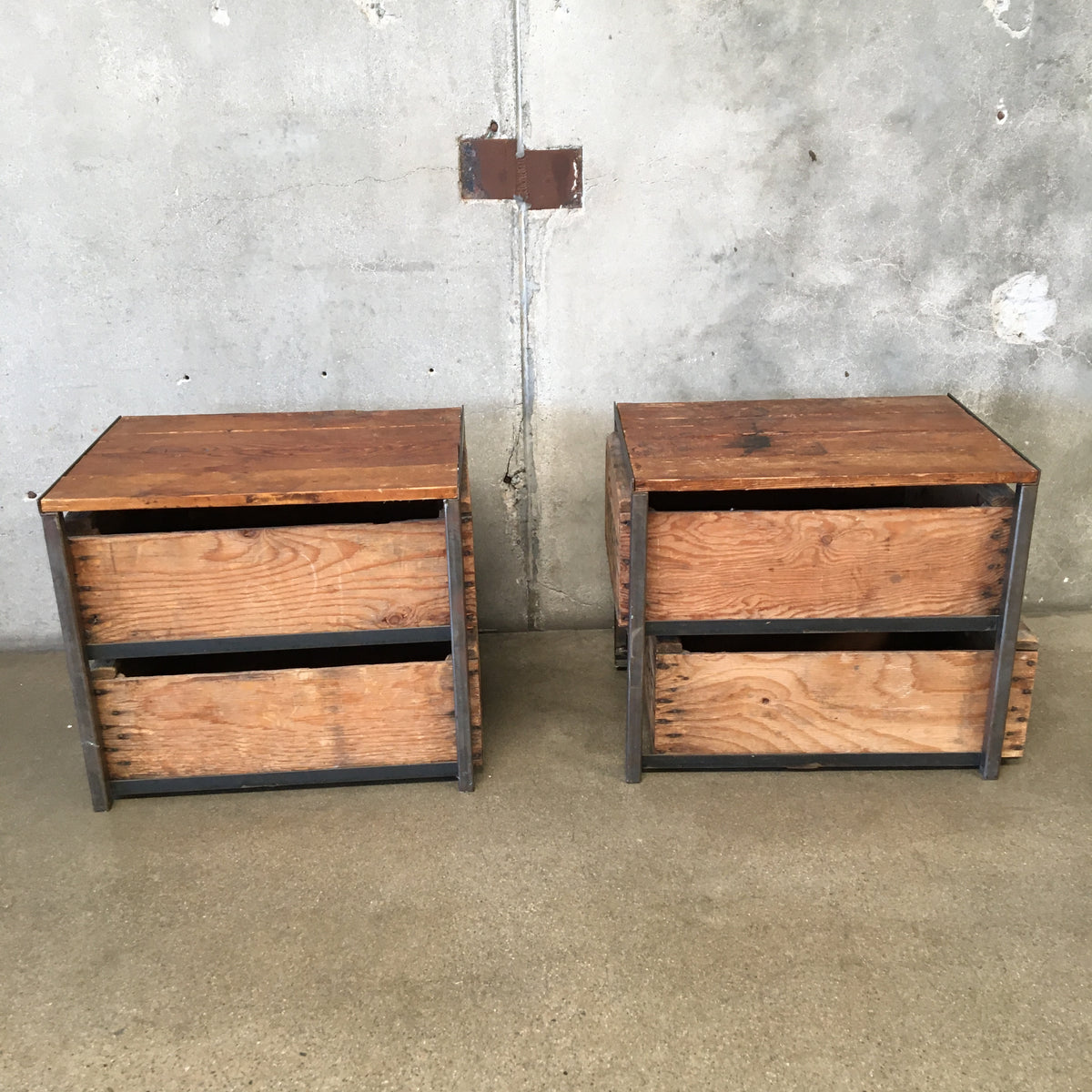 Pair of Industrial End Tables Made From Shipping Crates