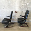 Pair of 1950 Rock-a-Chairs Leather Chrome and Wood, Extremely Comfortable