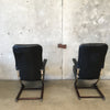 Pair of 1950 Rock-a-Chairs Leather Chrome and Wood, Extremely Comfortable