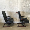 Pair of 1950 Rock-a-Chairs Leather Chrome and Wood, Extremely Comfortable