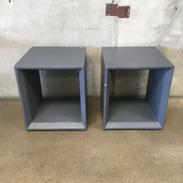 Pair Of Open Cube Side Tables / Record Storage