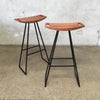 Pair Tronk Design "Roberts" Bar Stools in Black Powder Coated Steel and Walnut