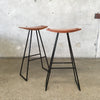 Pair Tronk Design "Roberts" Bar Stools in Black Powder Coated Steel and Walnut