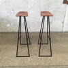 Pair Tronk Design "Roberts" Bar Stools in Black Powder Coated Steel and Walnut