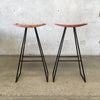 Pair Tronk Design "Roberts" Bar Stools in Black Powder Coated Steel and Walnut