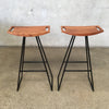 Pair Tronk Design "Roberts" Bar Stools in Black Powder Coated Steel and Walnut