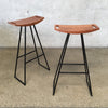 Pair Tronk Design "Roberts" Bar Stools in Black Powder Coated Steel and Walnut