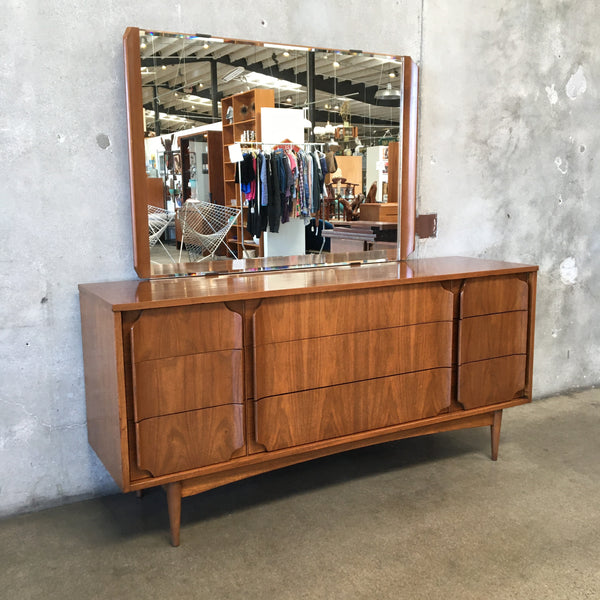 Mid Century Walnut Dresser w/9 Sculpted Drawers by Bassett