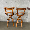 1950's Bamboo Swivel Stools Set