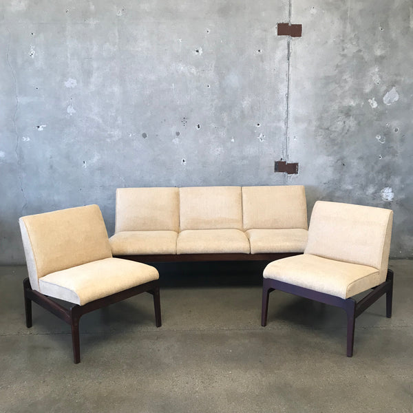 Mid Century Walnut Sofa & Two Chair Set