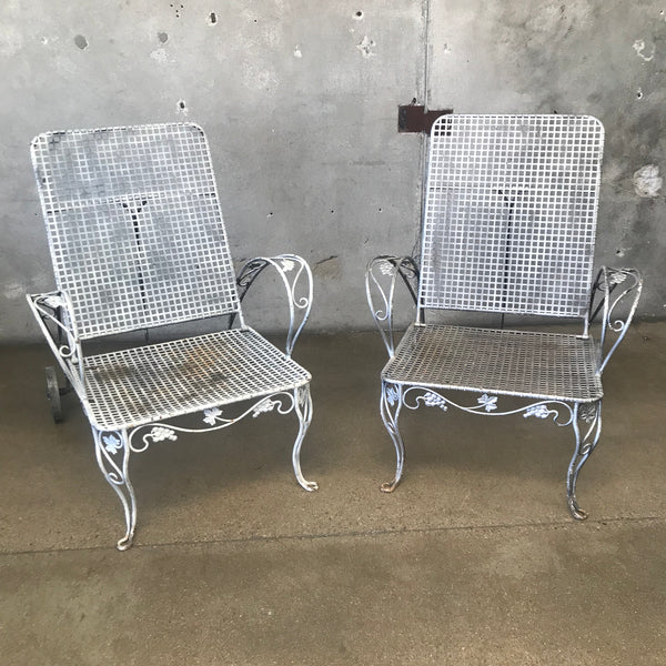 Pair of Iron Reclining Patio Lounge Chairs