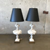 Pair of Italian Blanc De Chine Fruit Lamps With Black Vintage Shades