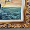 1967 Doris Sargent Painting of A Sailboat In A Brutalist Gold Frame