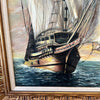 1967 Doris Sargent Painting of A Sailboat In A Brutalist Gold Frame