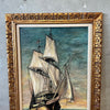 1967 Doris Sargent Painting of A Sailboat In A Brutalist Gold Frame