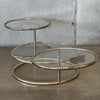 Milo Baughman Style Three Tier Swivel Glass & Gold Tone Metal Tube Coffee Table