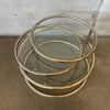 Milo Baughman Style Three Tier Swivel Glass & Gold Tone Metal Tube Coffee Table